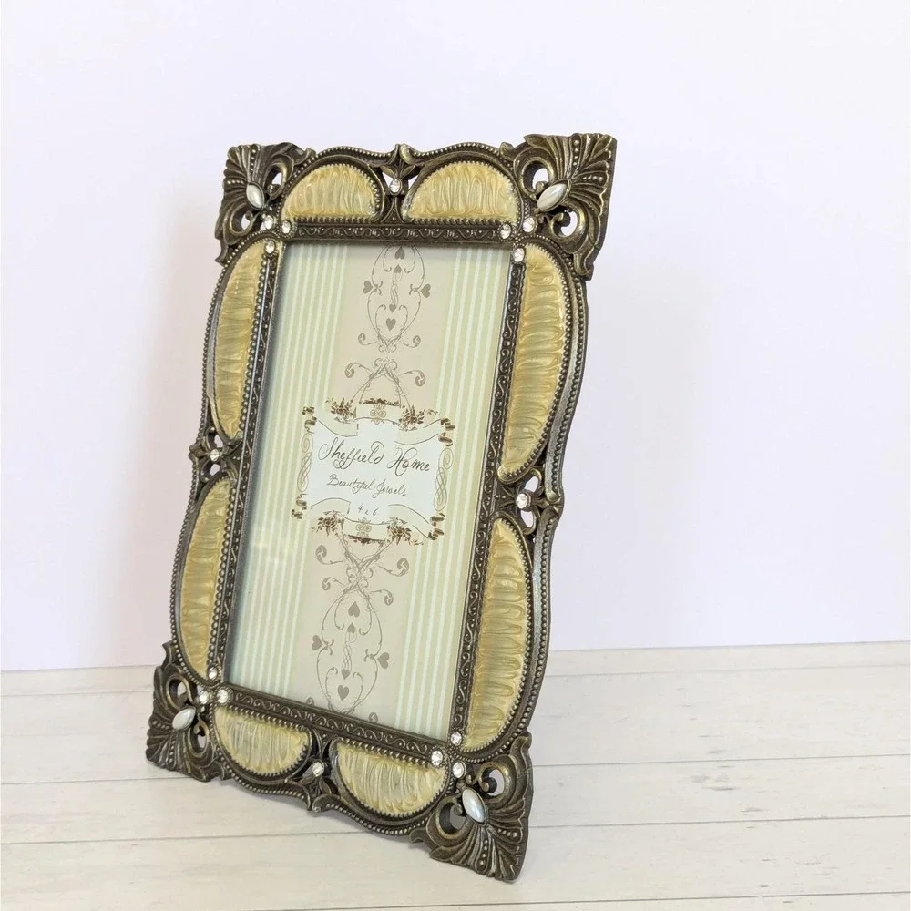 Sheffield Home Metal Ivory Enamel Fleur-de-lis Rhinestone Picture Frame for 4x6